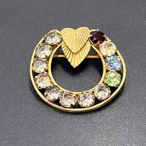 De Curtis Vintage 12k GoldFilled and‎ Rhinestone Wreath Leaf Brooch